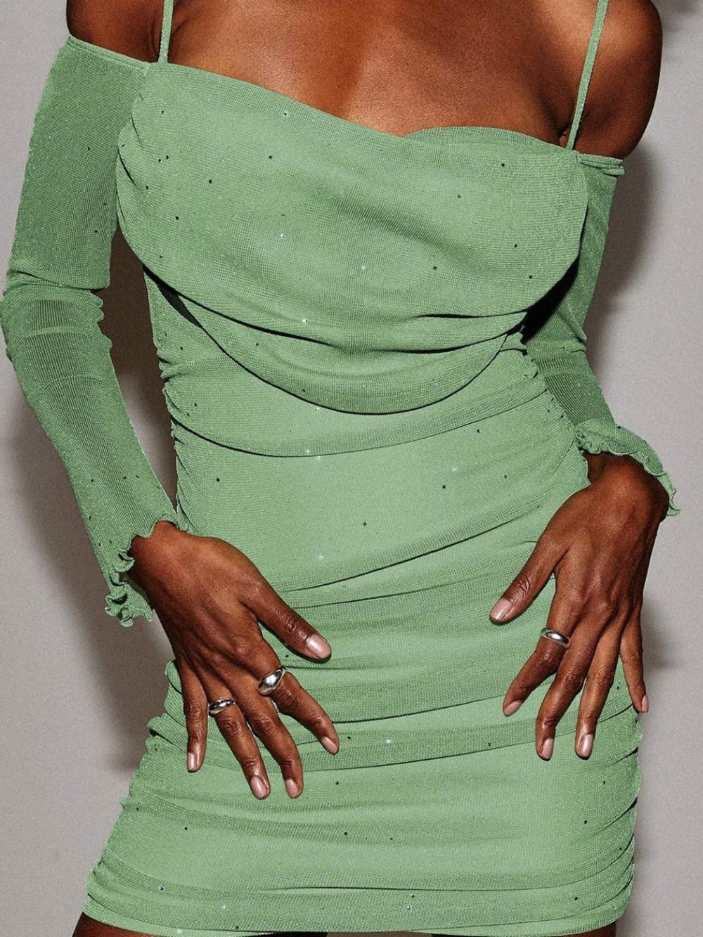 Princess Polly Scardino Long Sleeve Mini Dress in sage green size 4 NWT